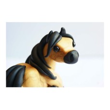 Horse Sculpture Cute Miniature Polymer Clay Pony Figurine Buckskin Feathered Feet