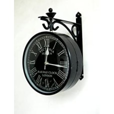 tu casa Double Sided Victorian Style Station Clock Metal (38.1 cm x 7.62 cm x 35.55 cm, Black) SC-2914-10