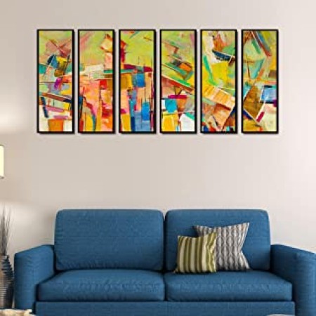999Store Fiber Framed Printed Abstract Design Art Panels Wall Painting- 6 Frames