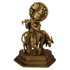 Lord Krishna Playing Flute Brass Statue