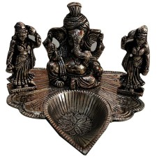 Ganesha with Riddhi Siddhi Brass Diya Idol