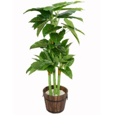 Fourwalls Beautiful Artificial Miniature PVC Silk Floor Plant with big Leaves and without pot (110 cm Tall, Green/Red)