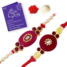 Attractive Rakhi Combo (Set of 2) with Roli Chawal and Raksha Bandhan Greeting Card For Men